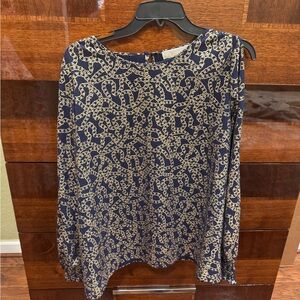 Michael Kors Navy Chain-Print Long Sleeve Women's Top